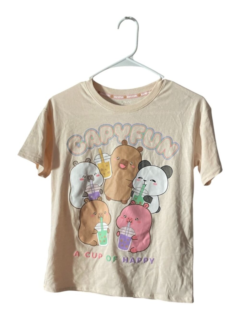 Girls Shoer sleeve Tees, Capy Fun, L, Almond Peach,NWT